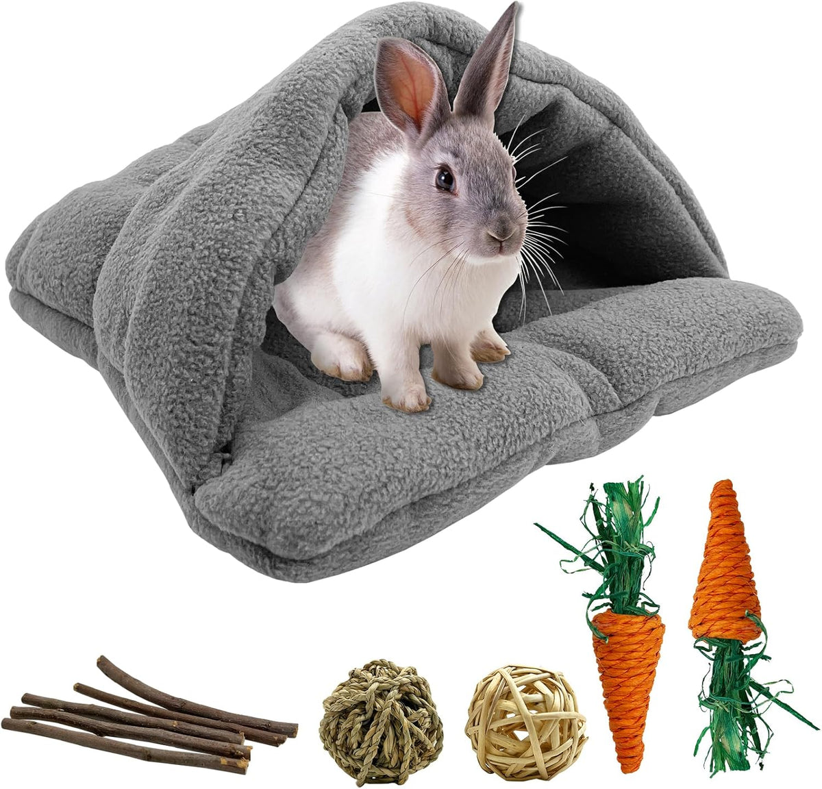 kathson Rabbit Cave Sleeping Bed Guinea Pig Hideout Cozy House Pet Soft Warm Fleece Winter Slipper