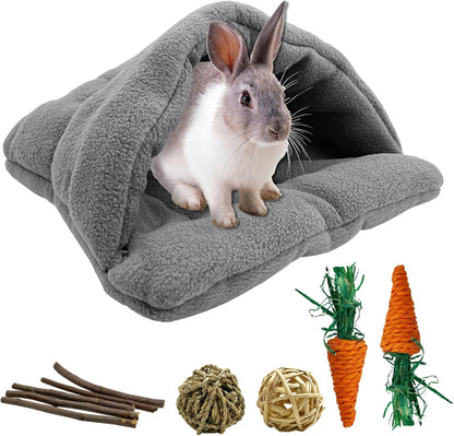 kathson Rabbit Cave Sleeping Bed Guinea Pig Hideout Cozy House Pet Soft Warm Fleece Winter Slipper