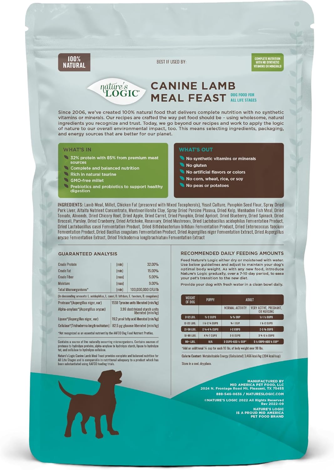 Nature's Logic Dry Dog Food - 100% Natural - No Synthetics - For All Ages, Sizes, Breeds - Free
