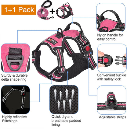 No Pull Dog Harness Adjustable Reflective Oxford Easy Control Medium Large Dog Harness with A Free