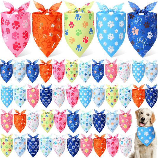 Weewooday 50 Pcs Paw Print Dog Bandanas Bulk for Dogs Soft Bibs Adjustable Triangle pet Bandana for