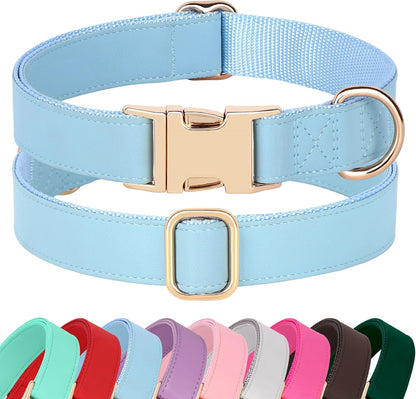 PET ARTIST Soft PU Leather Dog Collar for Large Dogs, Bright & Classic Nylon Padded Durable Dog