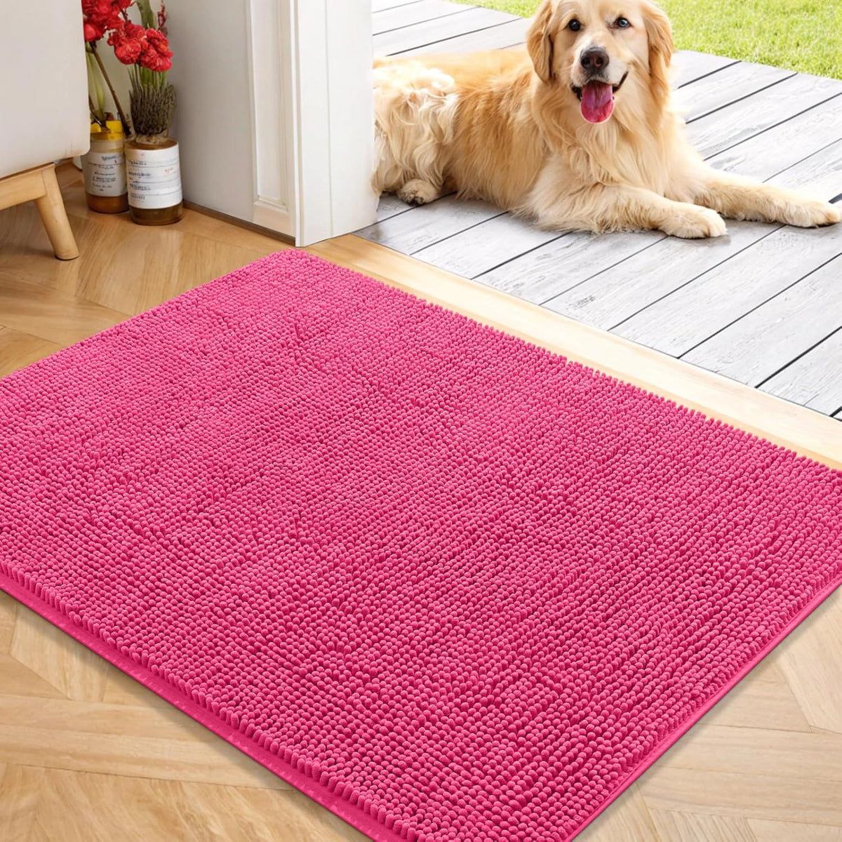 OLANLY Dog Door Mat for Muddy Paws 40x32, Absorbs Moisture and Dirt, Absorbent Non-Slip Washable