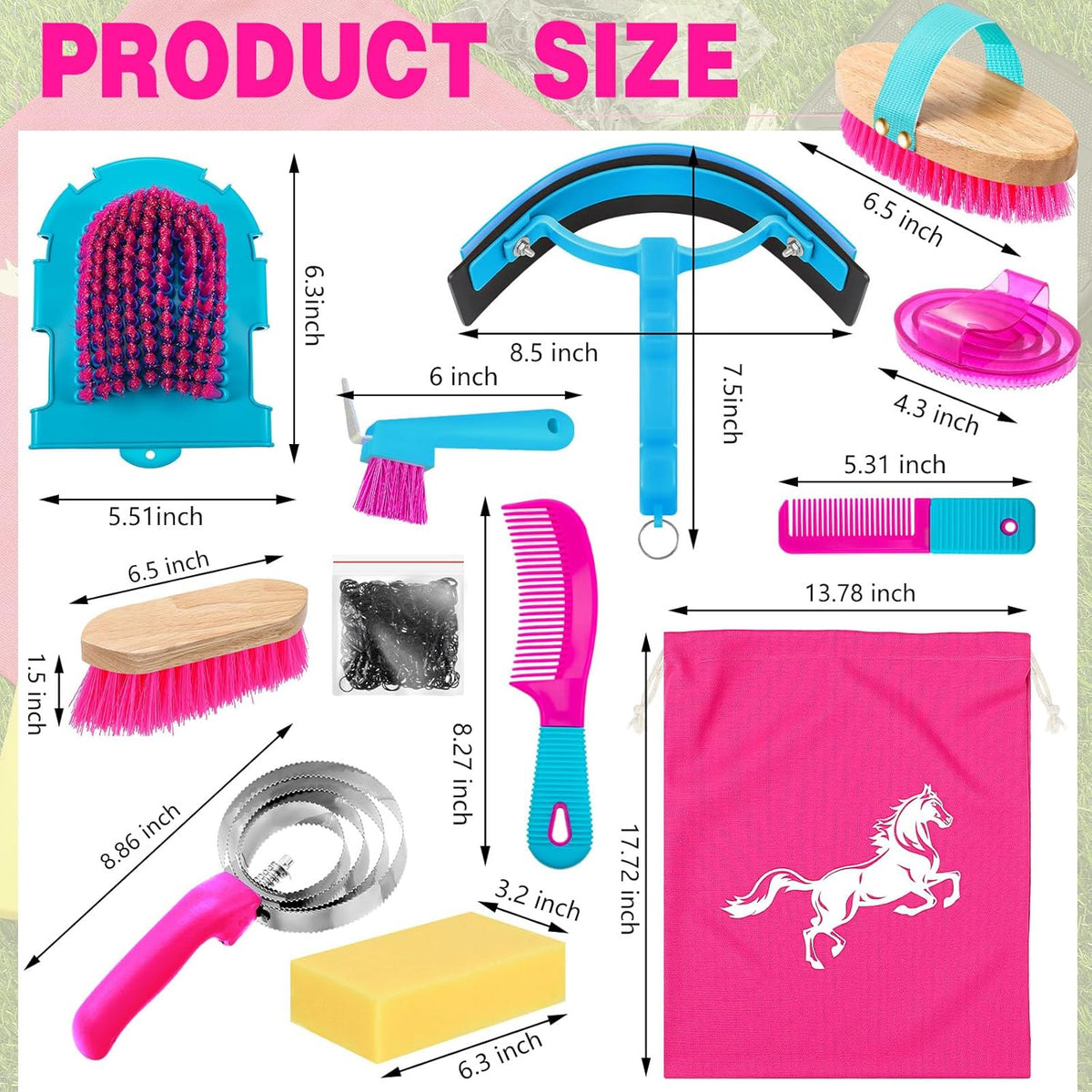 Abbylike 12 Pieces Horse Grooming Kit Racing Festival Tack Room Supplies Horse Brush Sets Equine