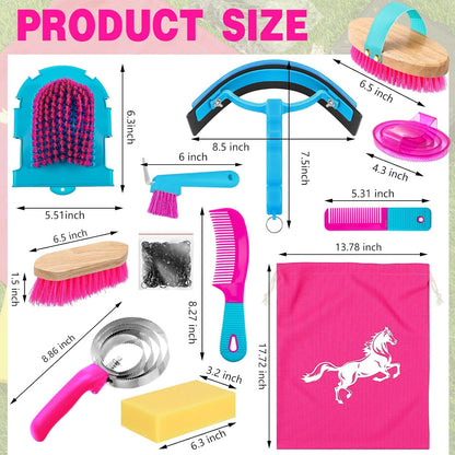 Abbylike 12 Pieces Horse Grooming Kit Racing Festival Tack Room Supplies Horse Brush Sets Equine