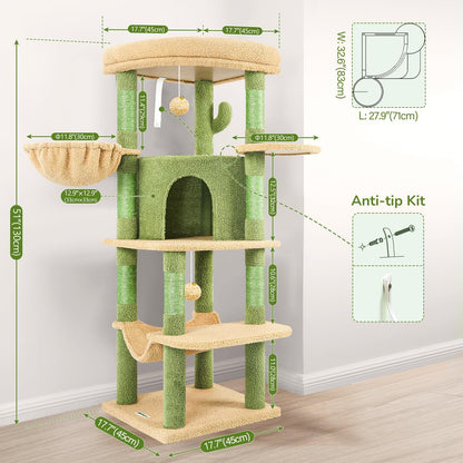 Globlazer Cactus Corner Cat Tree Tower with Scratching Post for Indoor Cats, 51in Multi-Level Cat