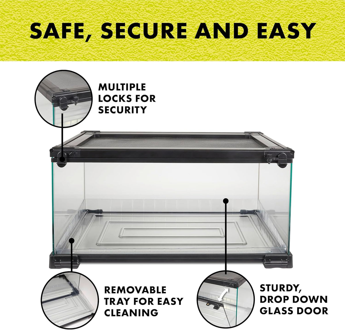 Zilla QuickBuild Reptile 10 Gallon Glass Terrarium Habitat with Bedding Tray For Geckos, Snakes