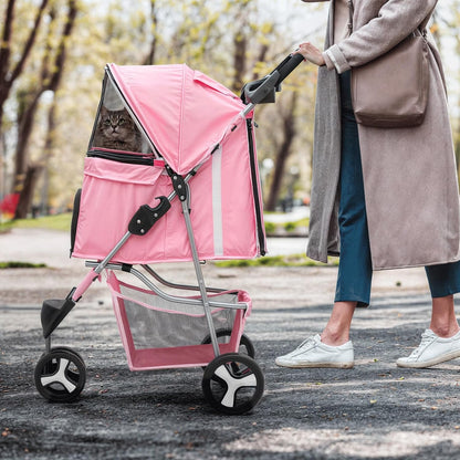MoNiBloom 3-Wheels Foldable Pet Stroller with Waterproof Cover, Pet Strolling Cart for Small/Medium