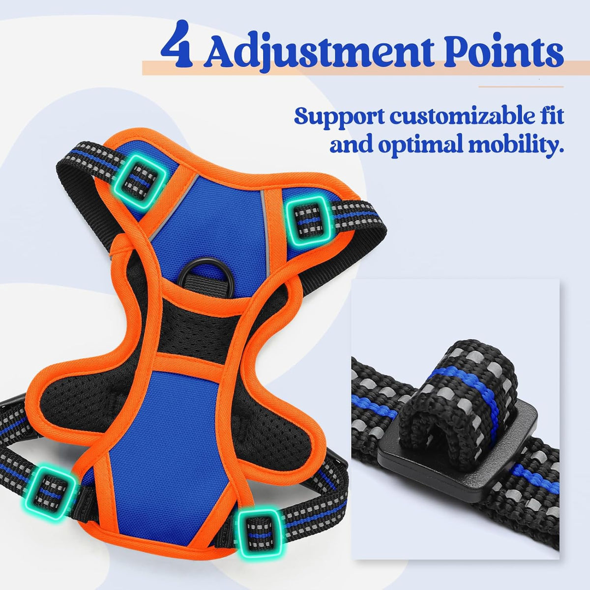 rabbitgoo Dog Harness No Pull with 2 Leash Clips, Adjustable Soft Padded, Reflective Oxford No
