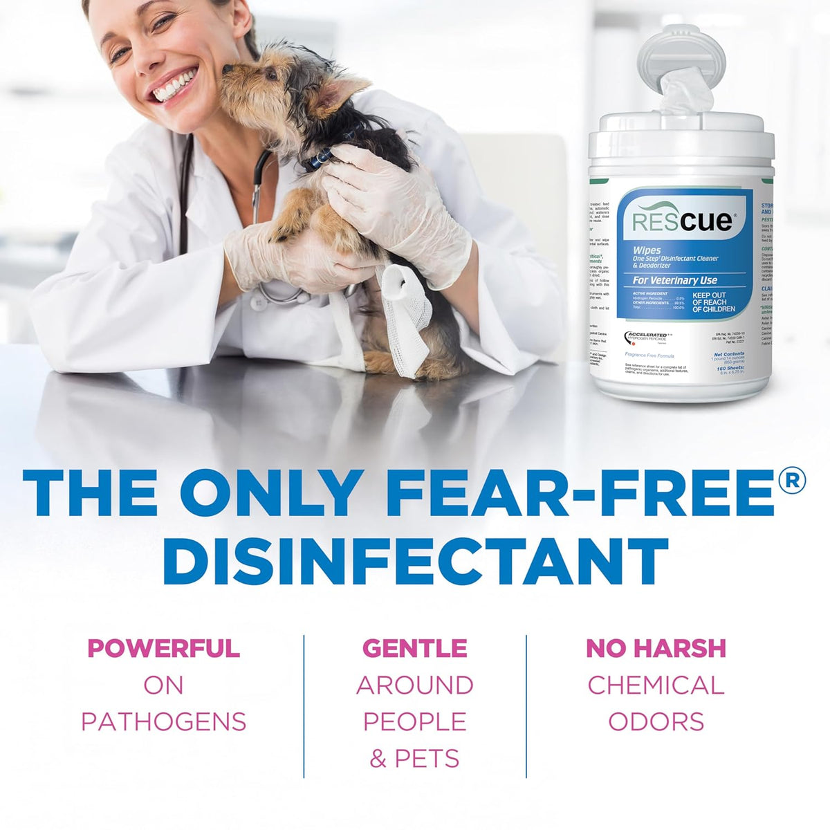 REScue One-Step Disinfectant Cleaner & Deodorizer Wipes for Vet Use – Cleaner for Kennels, Litter