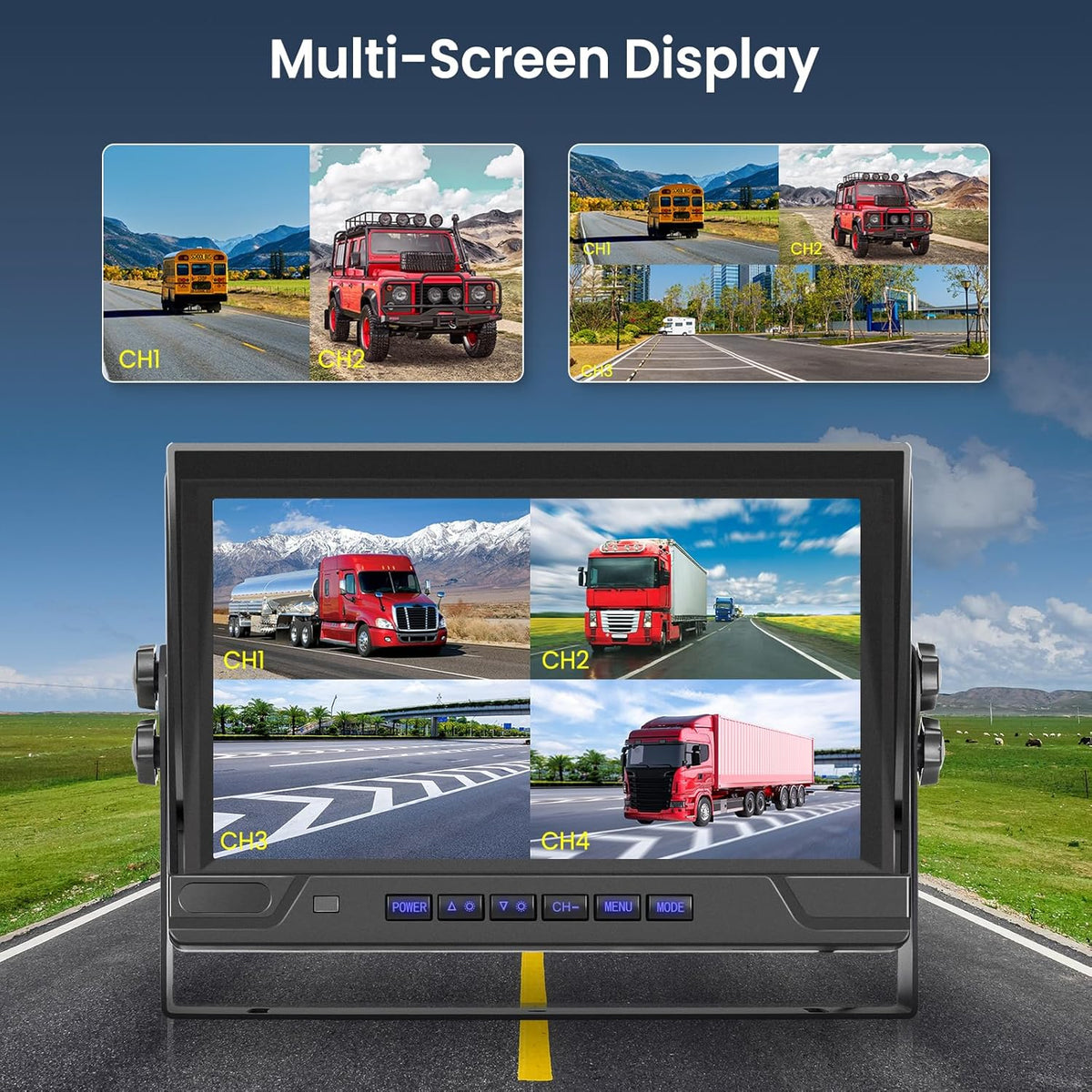 RV Backup Camera System 1080P, Hodozzy 9 Inch 4 Split Screen Monitor System, Waterproof 4 Reverse