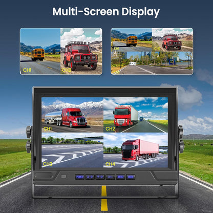 RV Backup Camera System 1080P, Hodozzy 9 Inch 4 Split Screen Monitor System, Waterproof 4 Reverse
