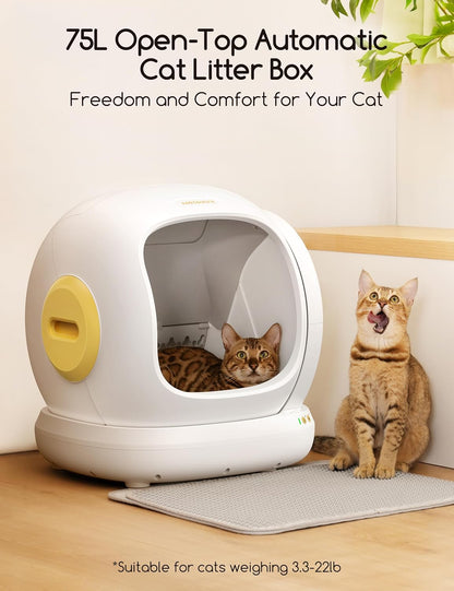 MeoWant Self Cleaning Cat Litter Box, Open-Top Automatic Cat Litter Box with Safety Protection, App
