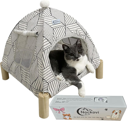 2-in-1 Elevated Cat Tent Cat House, Quick Assembly and Disassembly, Portable Indoor/Outdoor Cute
