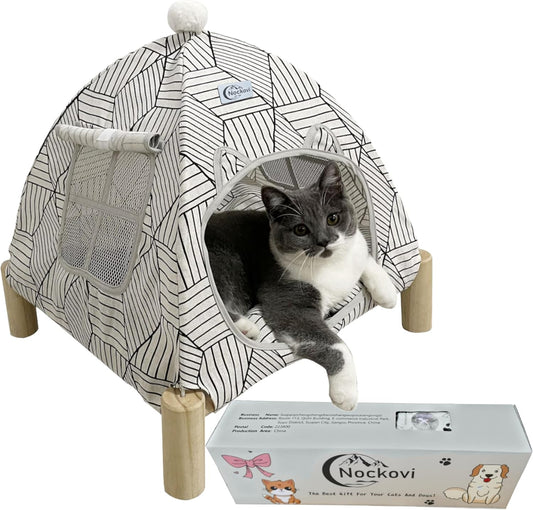 2-in-1 Elevated Cat Tent Cat House, Quick Assembly and Disassembly, Portable Indoor/Outdoor Cute