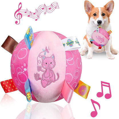 Dog Squeaky Plush Toy with Straps, 6-Inch Soft Stuffed Ball with Cotton Material and Bell Built-in