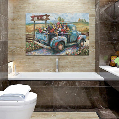 Farmhouse Truck Wall Art Rustic Country Wildflowers Wall Decor Road Flowers Landscape Pictures