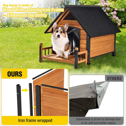 AIVITUVIN Dog House Outdoor Anti-Bite Metal Frame Design Wooden Dog Kennel Outside with Elevated