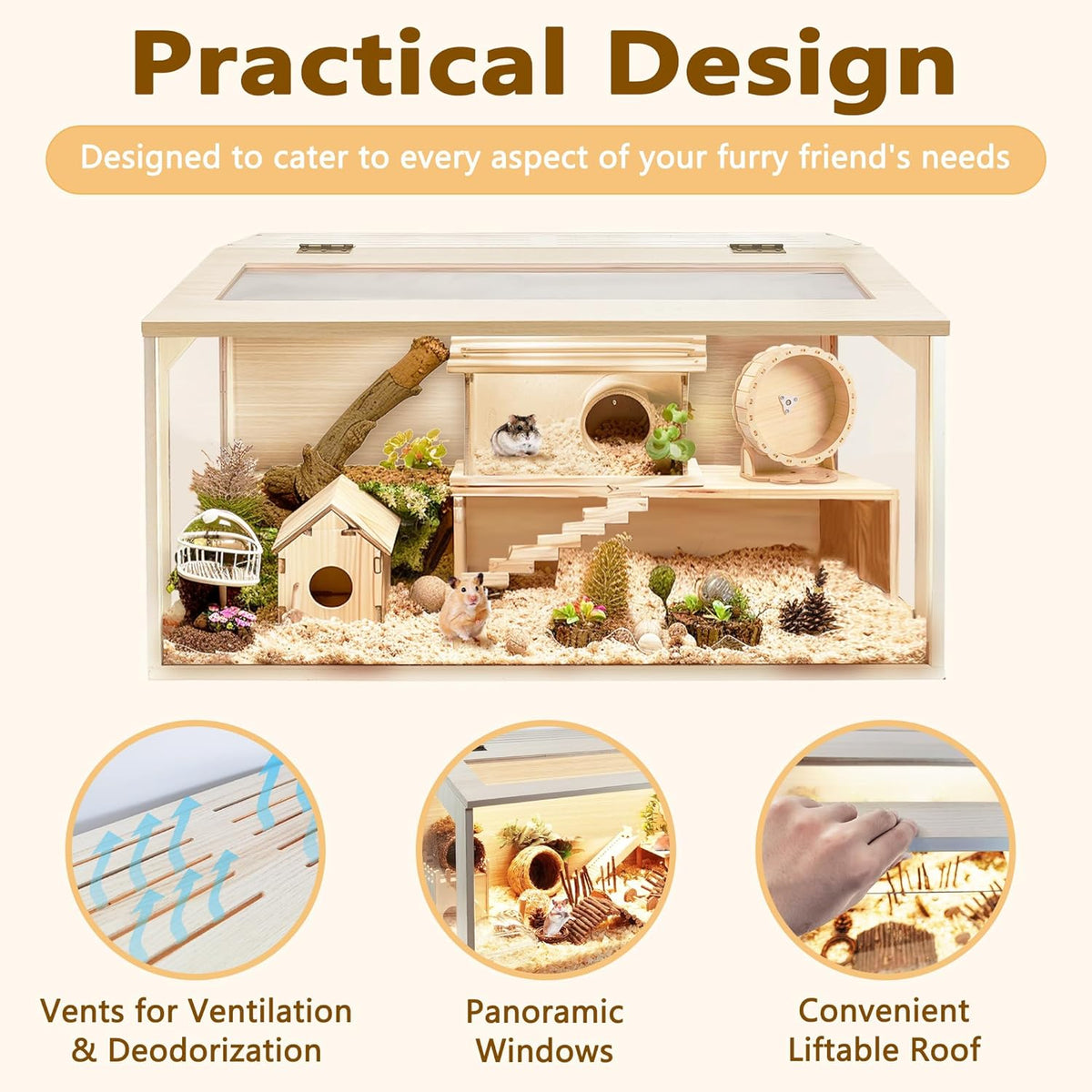 Prolee Hamster Cage Chewproof Wood, Mice and Rat Habitat Openable Top with Acrylic Sheets Solid