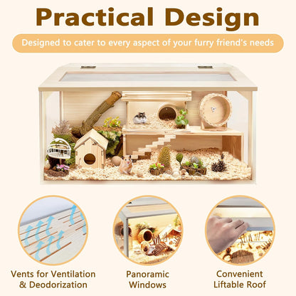 Prolee Hamster Cage Chewproof Wood, Mice and Rat Habitat Openable Top with Acrylic Sheets Solid