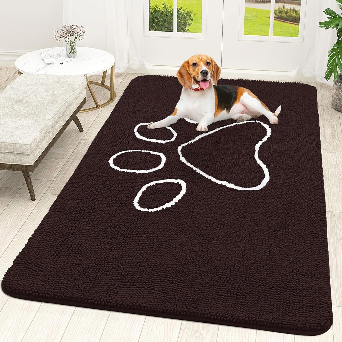 OLANLY Door Mat for Muddy Dog Paws 70x46, Ultra Absorbent Chenille Mud Doormat with Paw Print