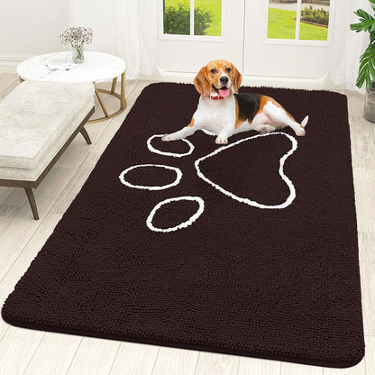 OLANLY Door Mat for Muddy Dog Paws 70x46, Ultra Absorbent Chenille Mud Doormat with Paw Print