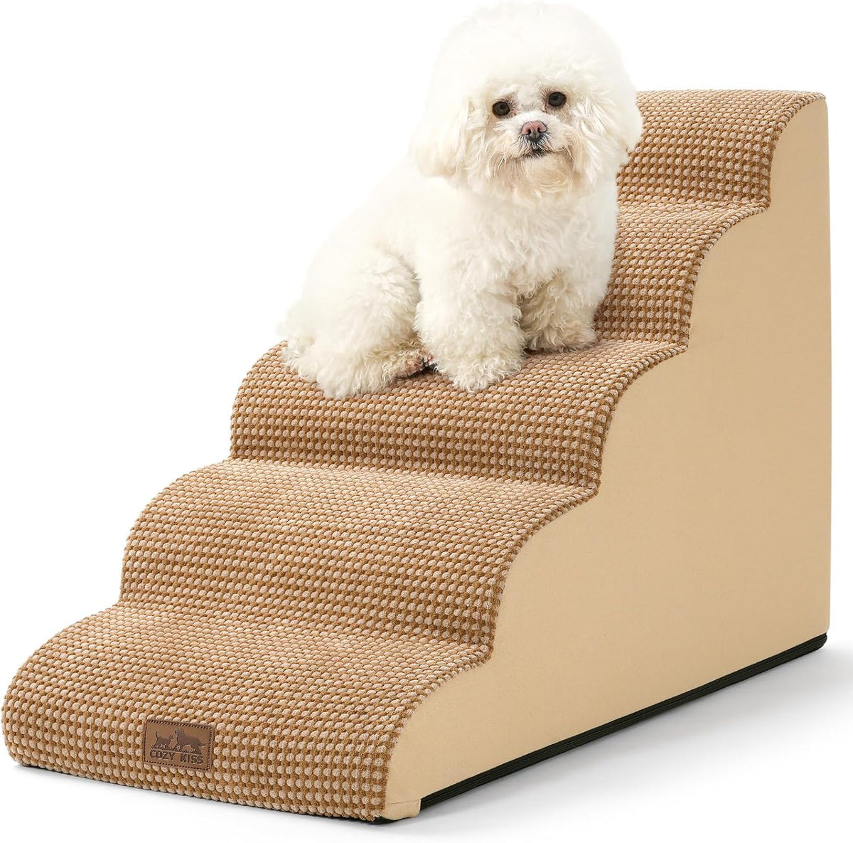 Dog Stairs for High Bed 22.6" H, Small Dog Step for Puppy, Older or Cat, Curved Ramp for Car