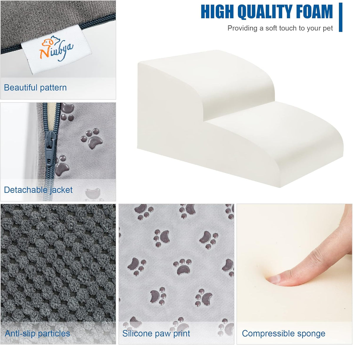 Dog Stairs for Small Dogs - High Density Foam Pet Steps, Extra Wide Dog Ramp with Non-Slip Bottom