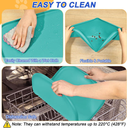 Silicone Pet Feeding Mat with Raised Edge for Food and Water, Dog Bowl Mats, Cat Bowls Placemat