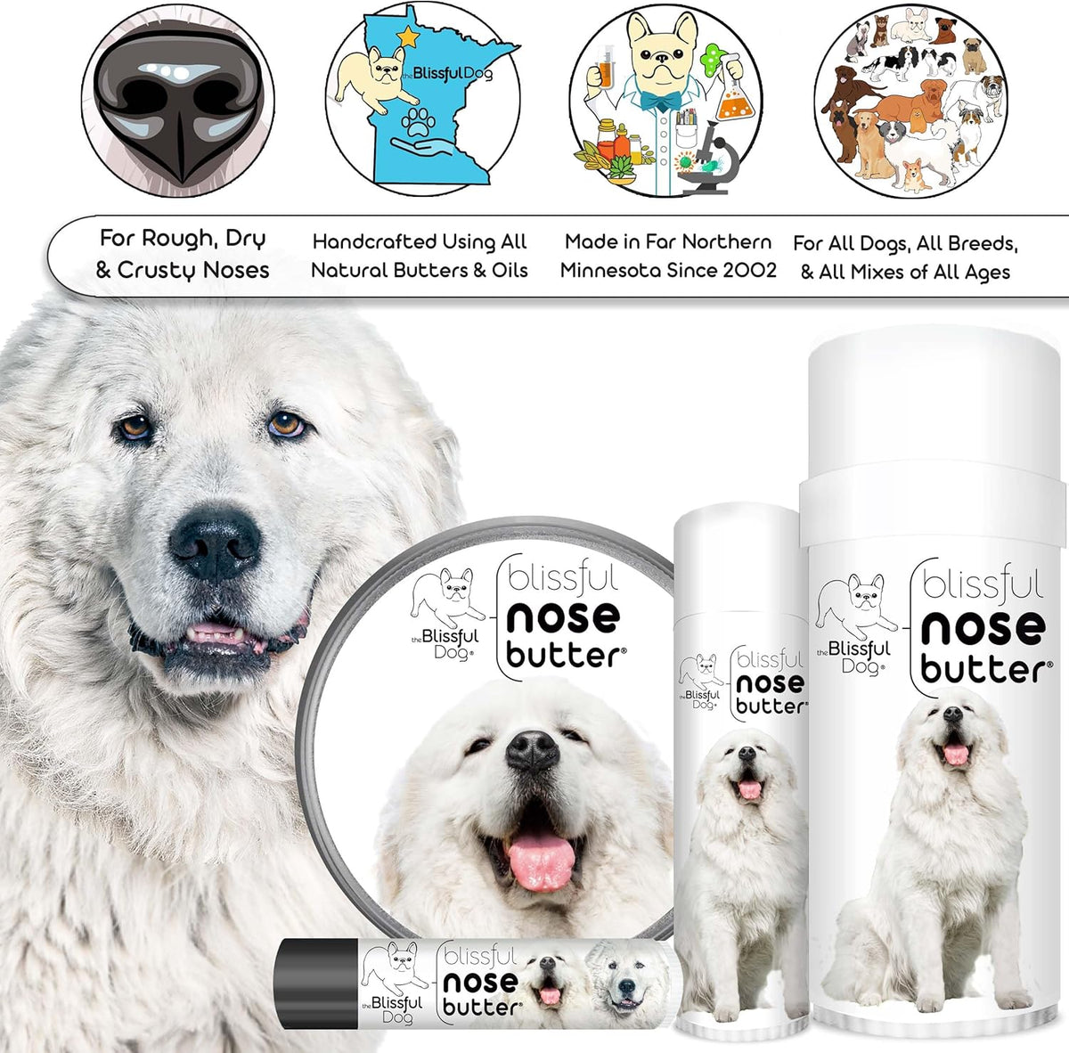 The Blissful Dog Great Pyrenees Nose Butter, Versatile Dog Nose Balm for Dry Nose, Handcrafted Nose