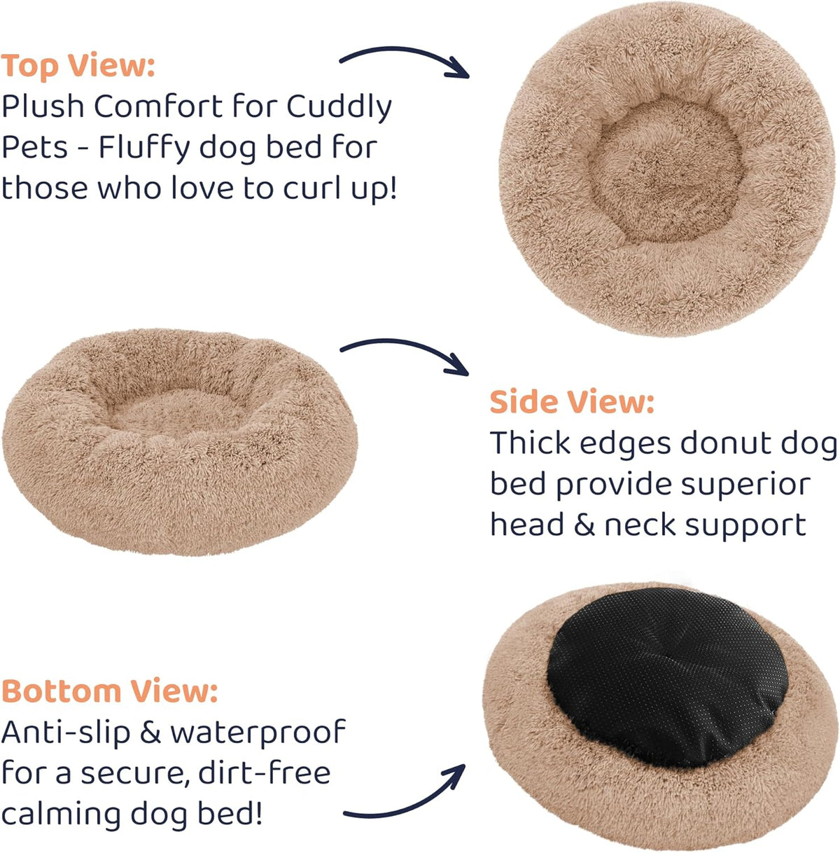 Donut Dog Bed - Premium Comfort for Anxiety Relief - Fluffy & Calming Design with Ultra-Plush