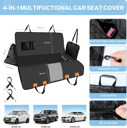 Dog Car Seat Cover for Back Seat, Waterproof Protector with Side Flaps, Scratchproof Hammock