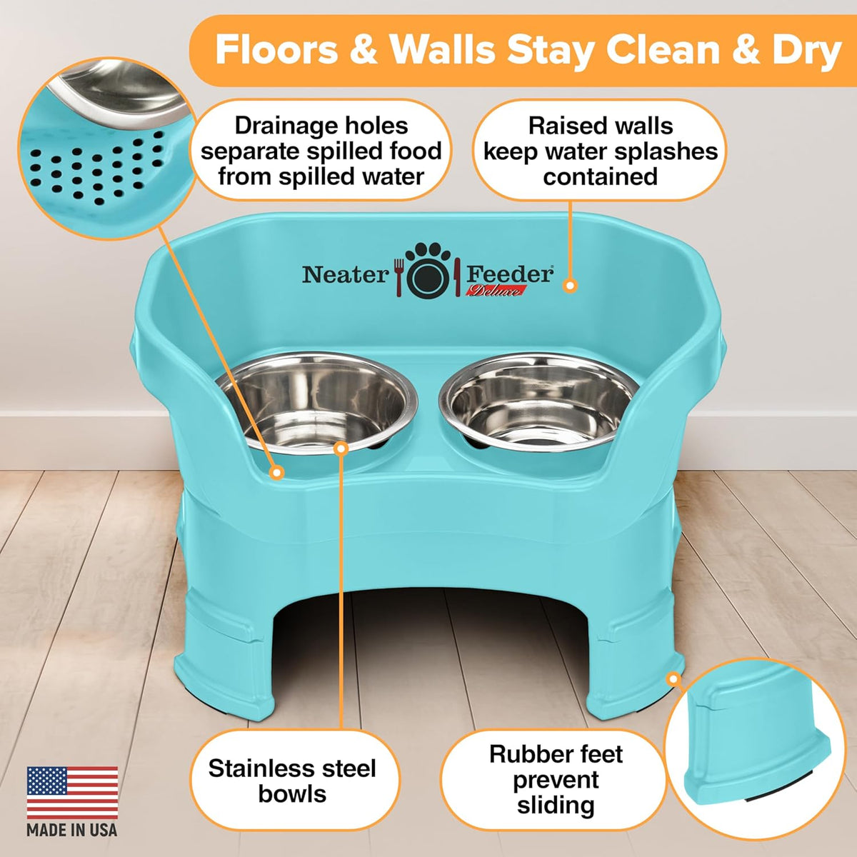 Neater Feeder Deluxe Mess Proof Dog Bowls Elevated Medium Sized Dogs (19-40 lbs) Made in USA, No