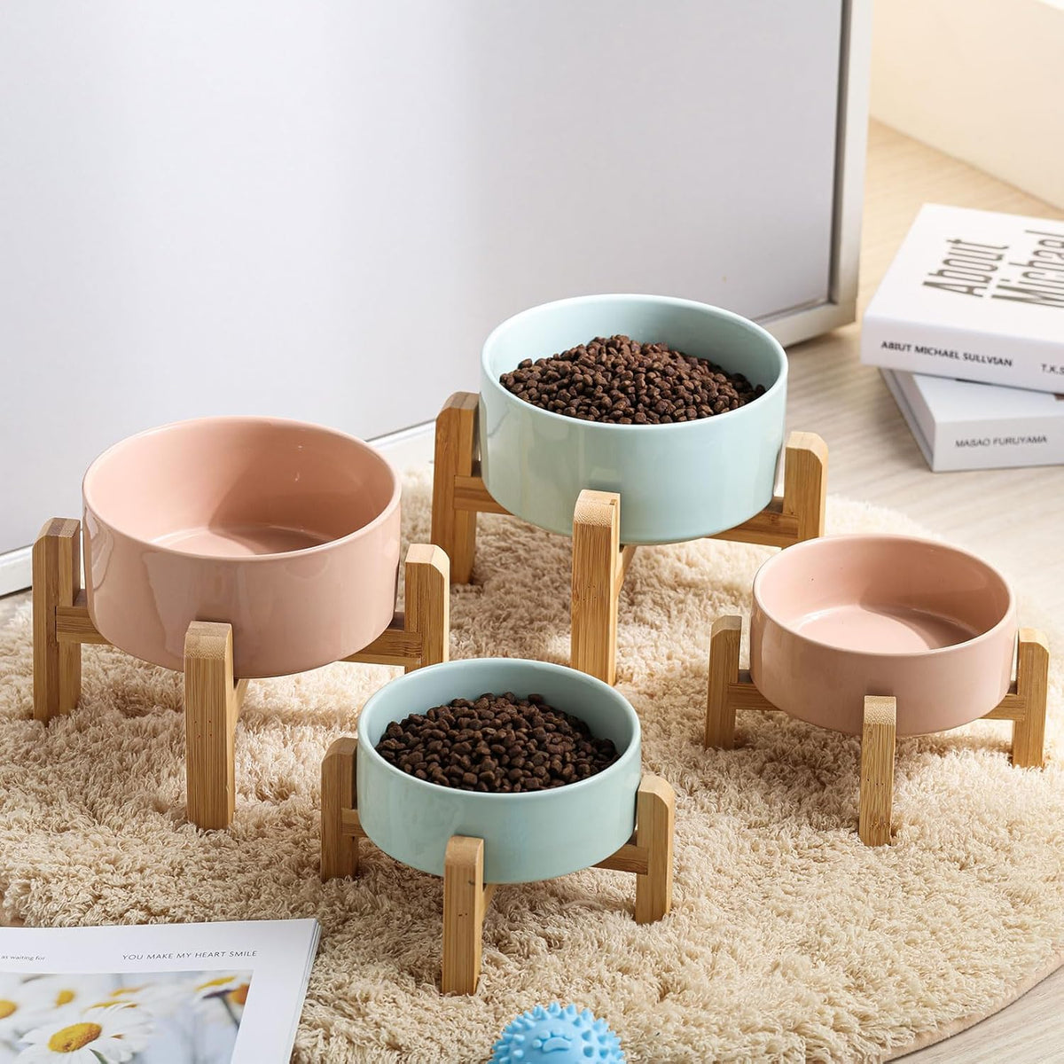 Petygooing Khaki Elevated/Raised Ceramic Dog Bowl for Small Breeds, Dog Food Water Dish with