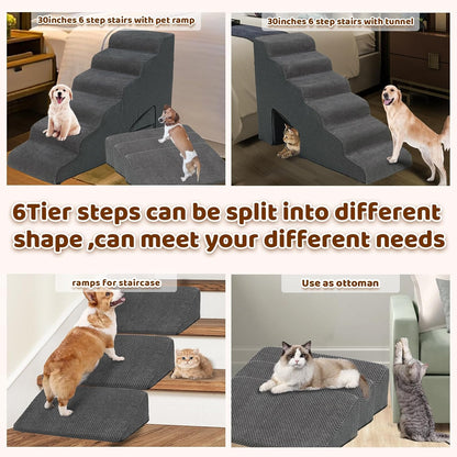 Dog Stairs & Steps Ramps for High Beds 30 inches High Tall, LitaiL 6 Step Pet Stairs Steps for