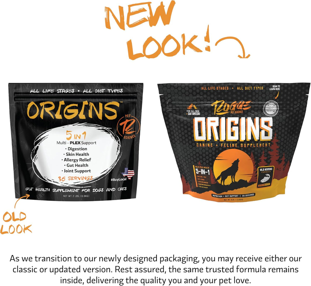 Origins 5-in-1 Dog Supplement - Powdered Food Topper w/Natural Omega 3 Fish Oil - Supports Healthy