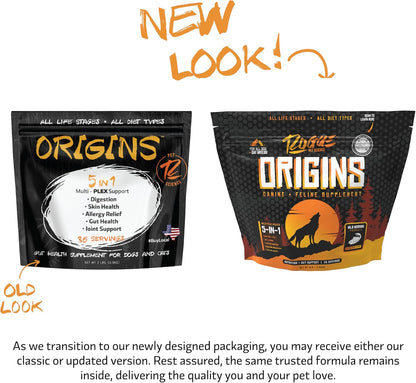 Origins 5-in-1 Dog Supplement - Powdered Food Topper w/Natural Omega 3 Fish Oil - Supports Healthy