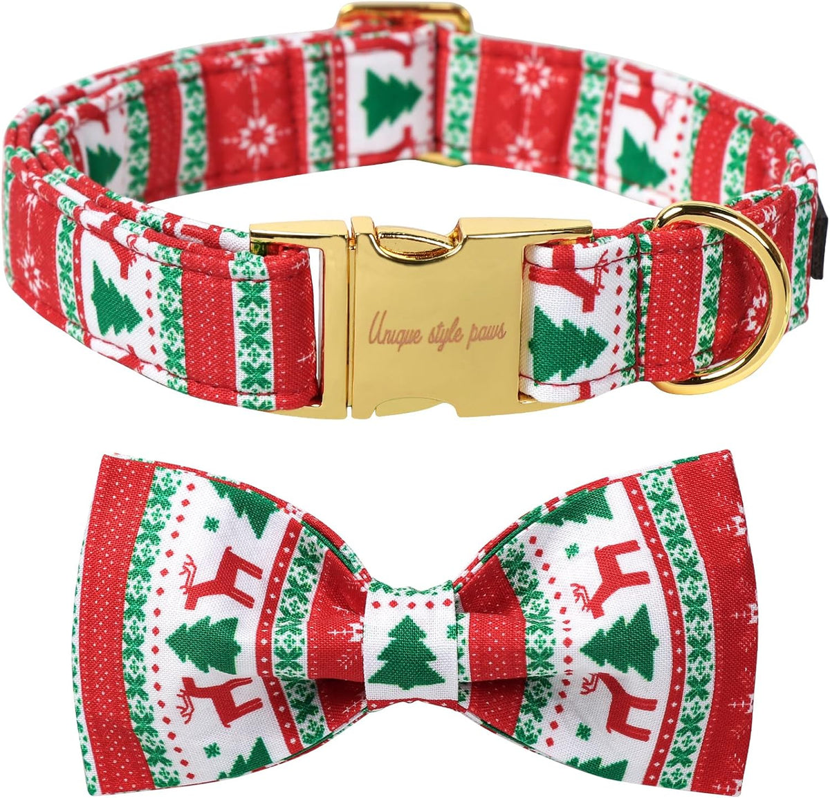 Unique Style Paws Christmas Day Dog Collar with Bow Christmas Tree Cotton Puppy Collars for Small