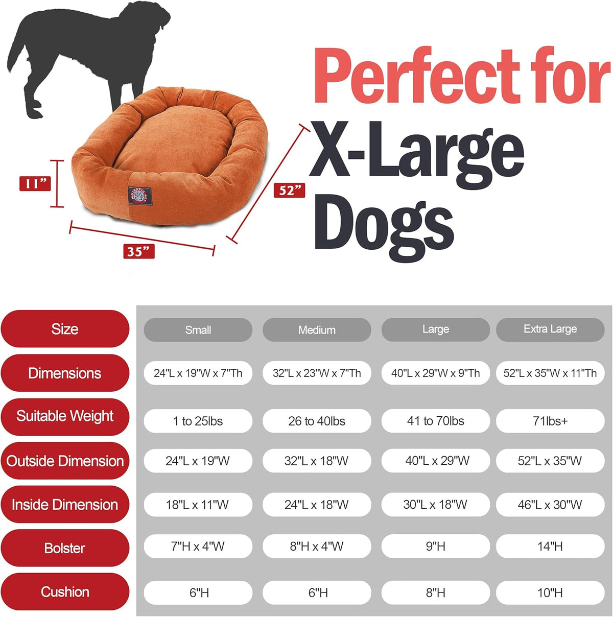 Majestic Pet 52 Inch Micro Velvet Calming Dog Bed Washable 52x35x11 (inch) – Cozy Soft Round Donut