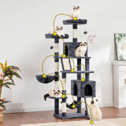 Cat Tree for Indoor Cats, 71'' (180cm) Multi-Level Cat Tower for Large Adult, Sturdy Cat Tree House