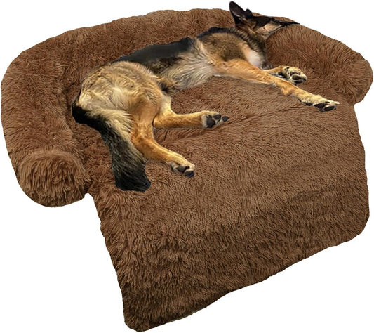 GGIB Calming Dog Bed Fluffy Plush Dog Mat for Furniture Protector with Removable Washable Cover for