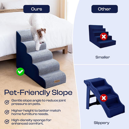 Curved Dog Stairs for High Bed Up to 26", 5-Step Dog Ramp for Small Dogs with Washable Cover