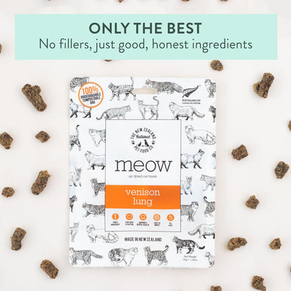 Meow Air Dried Cat Treats - Venison Lung, High Protein, Healthy Cat Snacks and Toppers, All Natural