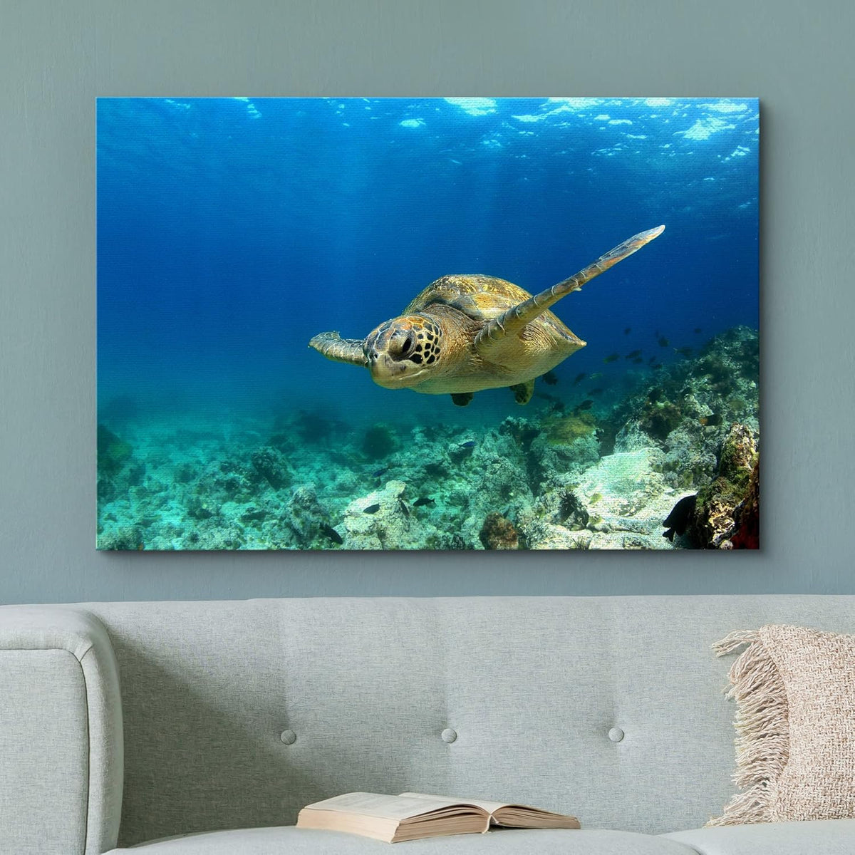 wall26 Canvas Print Wall Art Sea Turtle Gliding Through Sea Nature Ocean Photography Realism