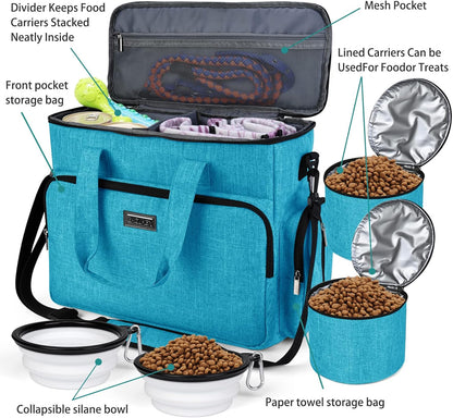 BAGLHER Dog Travel Bag, Pet Travel Bag (ALL Pet Travel Supplies), With 2 Pet Food Containers and 2