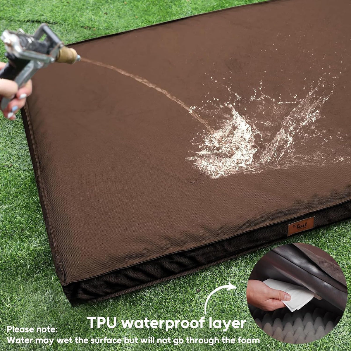 Outdoor Large Dog Bed, Waterproof Dog Bed for Large Dogs, Egg Crate Foam Pet Bed with Removable