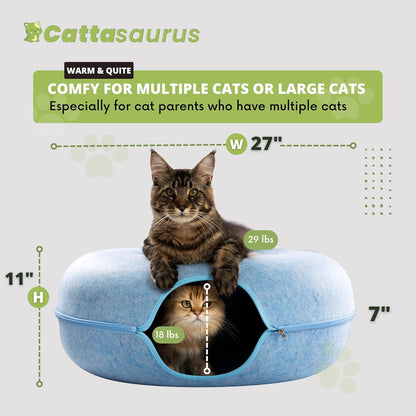 Cattasaurus Peekaboo Cat Cave for Multiple & Large Cats Up to 30-45 Lbs, Scratch Detachable &