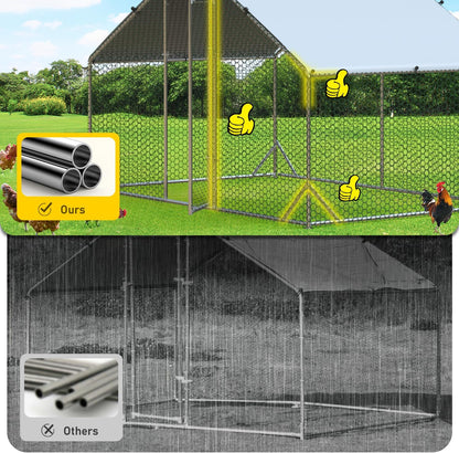 Large Metal Chicken Coop with Run Walk-in Poultry Cage Chicken Runs House Pen Cage Spire Roofed