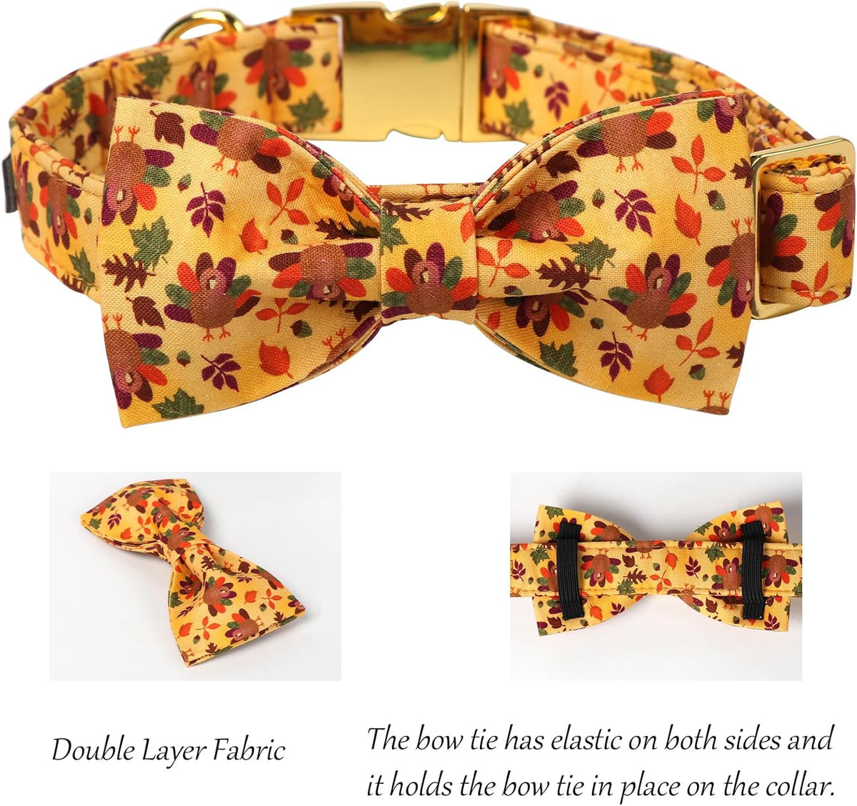 Lionet Paws Thanksgiving Day Dog Collar with Bowtie, Dogs Bowtie Collar with Metal Buckle for Dogs