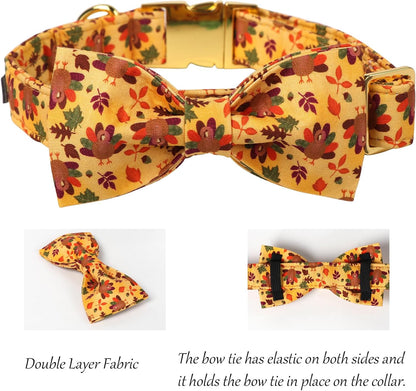 Lionet Paws Thanksgiving Day Dog Collar with Bowtie, Dogs Bowtie Collar with Metal Buckle for Dogs